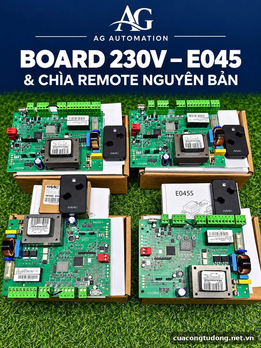 Board FAAC 230V E045 & remote nguyên bản FAAC – có sẵn tại kho AG